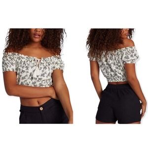 NWT ROXY Floral Off-Shoulder Crop Top. Size M